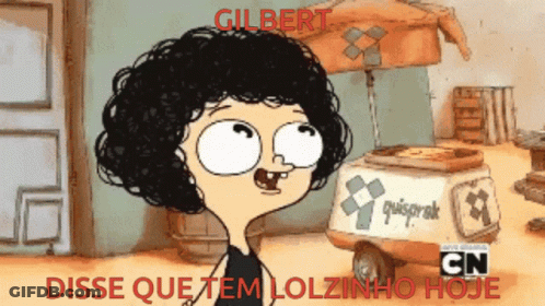 Gilbert Cartoon Standing In Front Of Quispirak Cart GIF