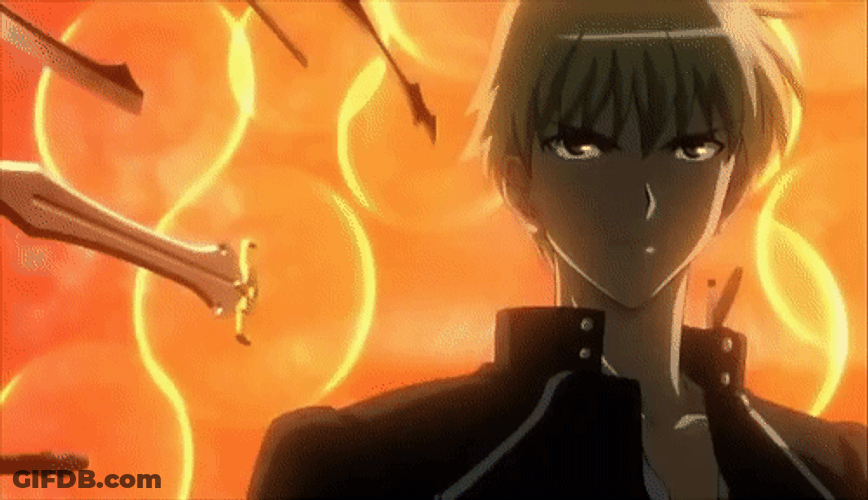 Gilgamesh Game With Floating Weapon GIF