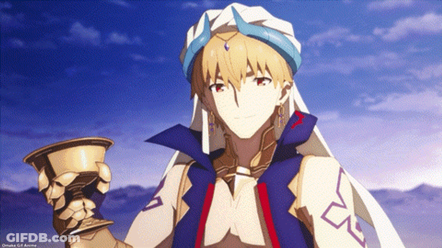 Gilgamesh Thrown Drinking Cup To Friends GIF