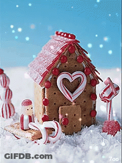 Gingerbread House With Candy Canes And Heart Door GIF