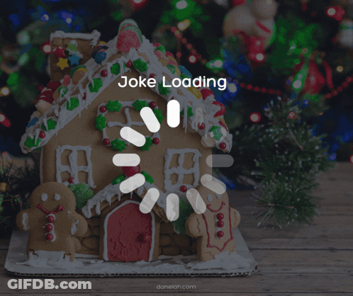 Gingerbread House With Christmas Tree And What Joke Loading GIF