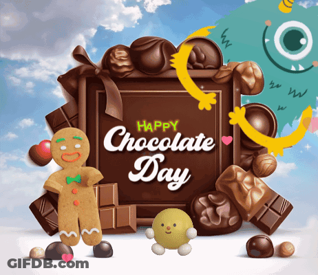 Gingerbread Man And Green Monster Happy Chocolate Day Poster GIF