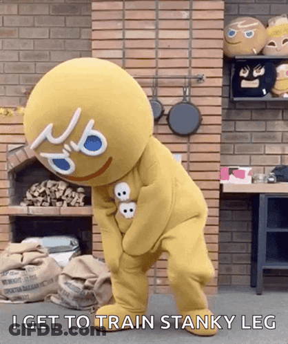 Gingerbread Man Mascot Saying I Get To Train Stanky Leg GIF