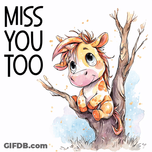Giraffe Sitting On Tree Branch Saying Miss You Too GIF