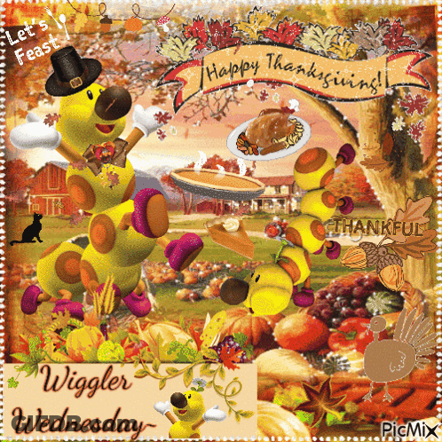 Giraffe With Pilgrim Hat Says Happy Thanksgiving GIF