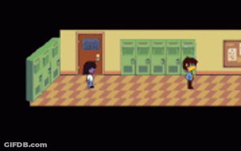 Girl And Boy In Video Game Hallway GIF