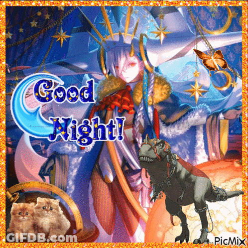 Girl And Dinosaur Good Night GIF