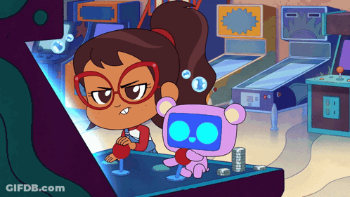 Girl And Robot Playing Video Game GIF