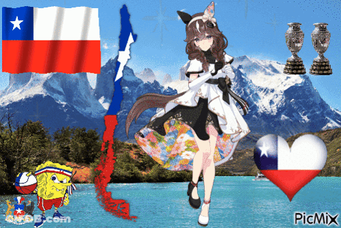 Girl And SpongeBob With Heart And Chile Flag GIF