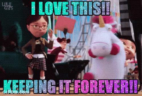 Girl And Stuffed Unicorn I Love This Keeping It Forever GIF