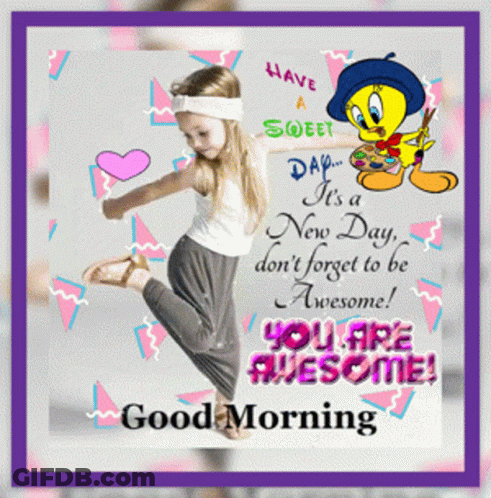 Girl And Tweety Good Morning Card GIF
