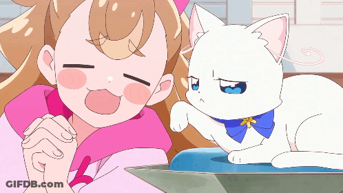 Girl And White Cat With Bow GIF
