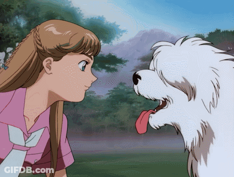 Girl And White Dog Looking At Each Other GIF