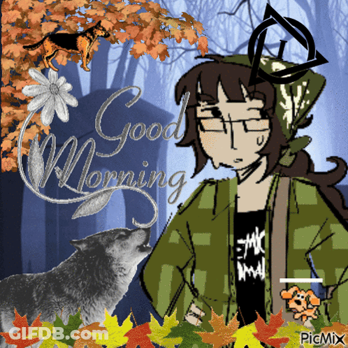 Girl And Wolf Saying Good Morning GIF