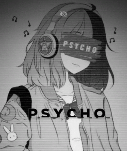 Girl Anime Listening To Music Glitching Psycho GIF