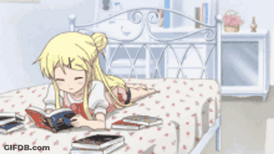 Girl Anime Reading Book On Bed GIF