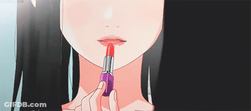Girl Applying Red Lipstick GIF