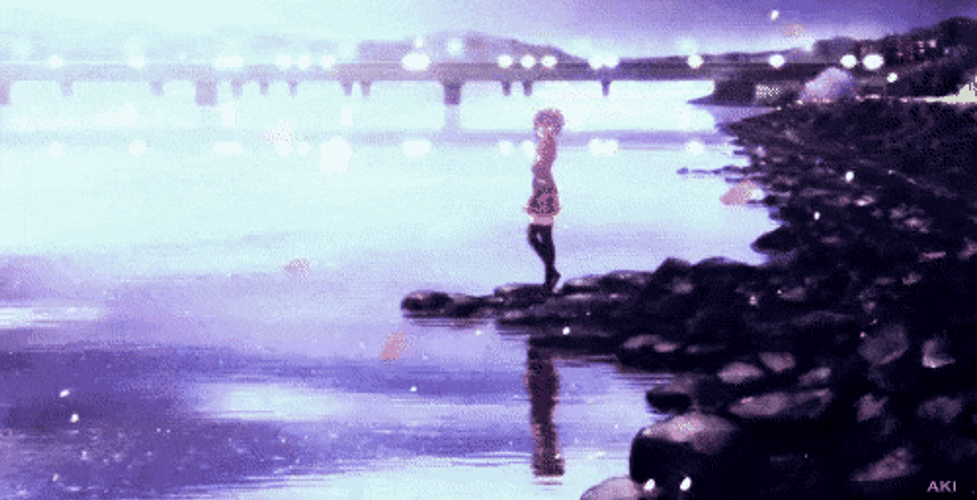 Girl Beside Lake Anime Scenery GIF