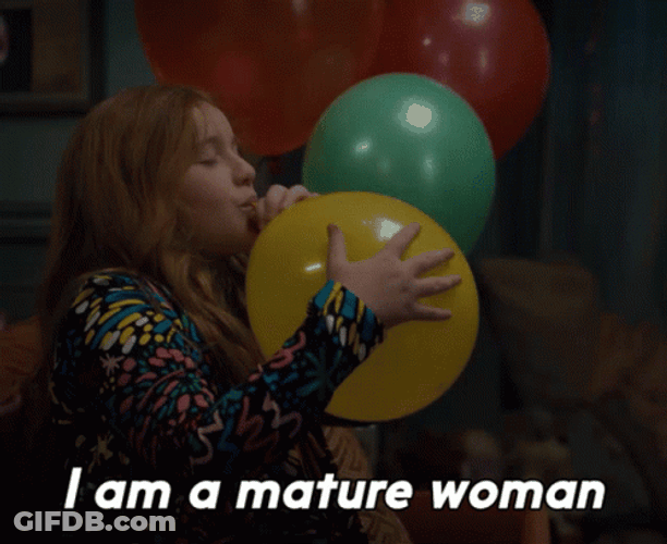 Girl Blowing Balloon Saying She's Matured GIF