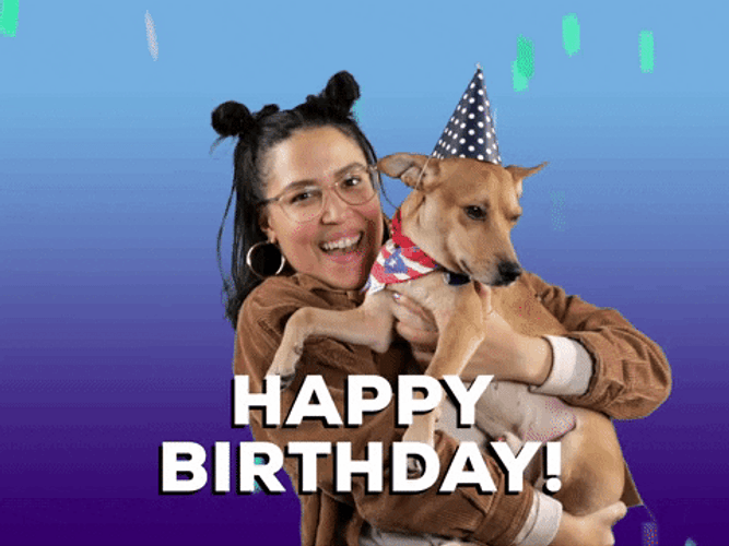 Girl Carrying Dog Dancing Happy Birthday GIF