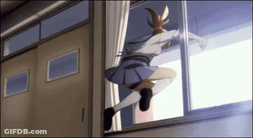 Girl Climbing Out Of School Window GIF