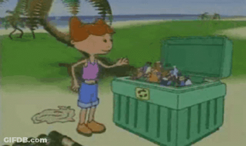 Girl Closing Garbage Dumpster GIF