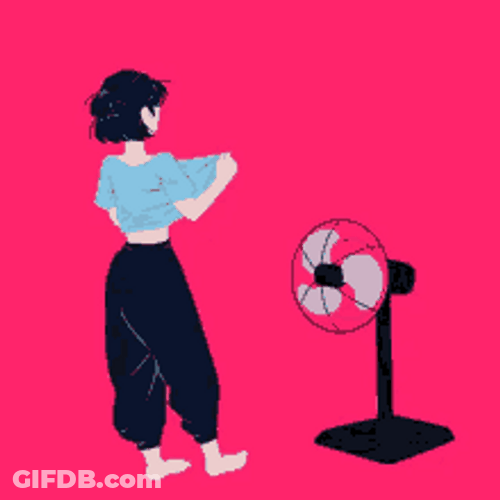 Girl Cooling Off With Fan GIF