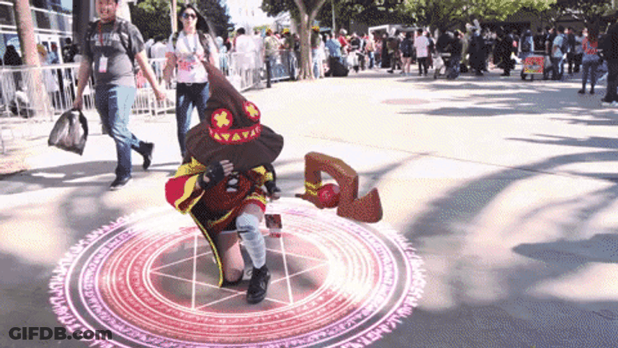 Girl Cosplaying Megumin With Explosion Effects GIF