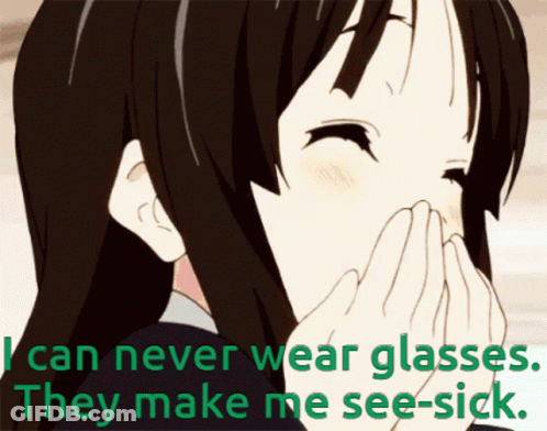 Girl Covering Mouth Saying I Can Never Wear Glasses They Make Me See-Sick GIF