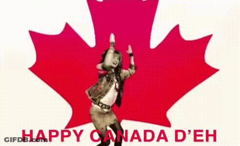 Girl Dancing In Front Of Maple Leaf Saying Happy Canada D Eh GIF