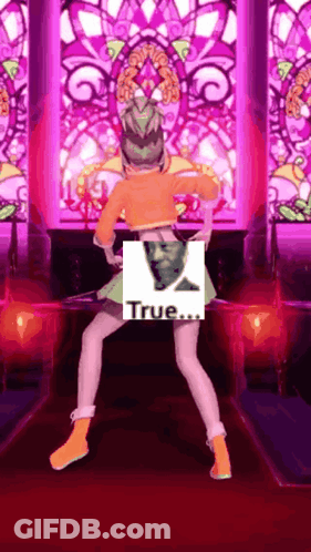 Girl Dancing In Front Of Stained Glass Window With Franklin D. Roosevelt GIF