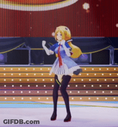 Girl Dancing On Stage With Red Curtain GIF