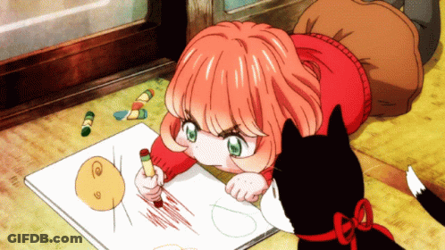 Girl Drawing On Floor With Cat GIF