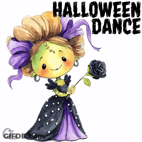Girl Dressed As Zombie Holding Black Rose Halloween Dance GIF