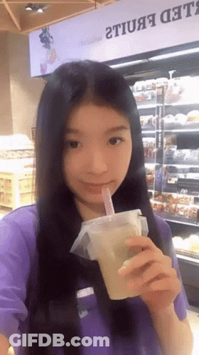 Girl Drinking From Cup With Straw LED Sign GIF