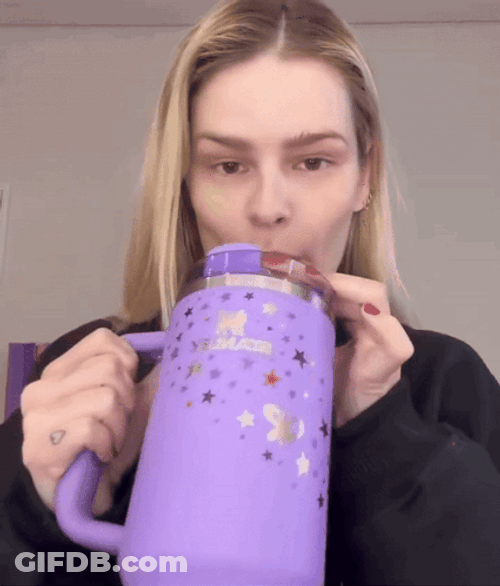 Girl Drinking On Stanley Tumbler GIF