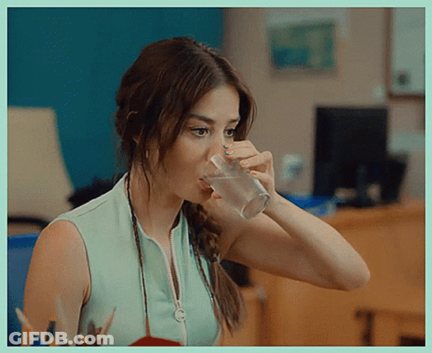 Girl Drinking Water On A Glass GIF