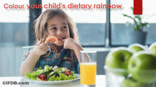 Girl Eating Salad Colour Your Child's Dietary Rainbow GIF