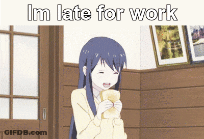 Girl Eating Sandwich Saying Im Late For Work GIF