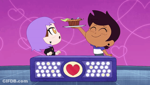 Girl Giving Cupcake To Another Girl With Hearts GIF