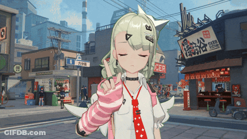 Girl Giving Peace Sign In Front Of CDC Building GIF