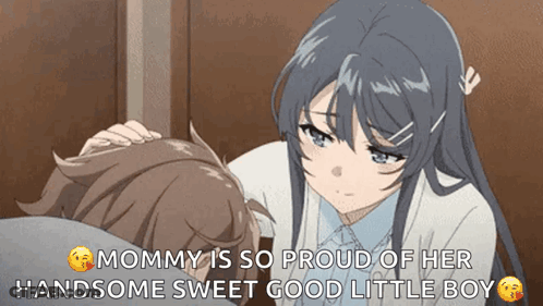 Girl Hand On Boy's Head Says Mommy Proud GIF
