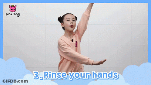 Girl Hands Up Saying Rinse Your Hands GIF
