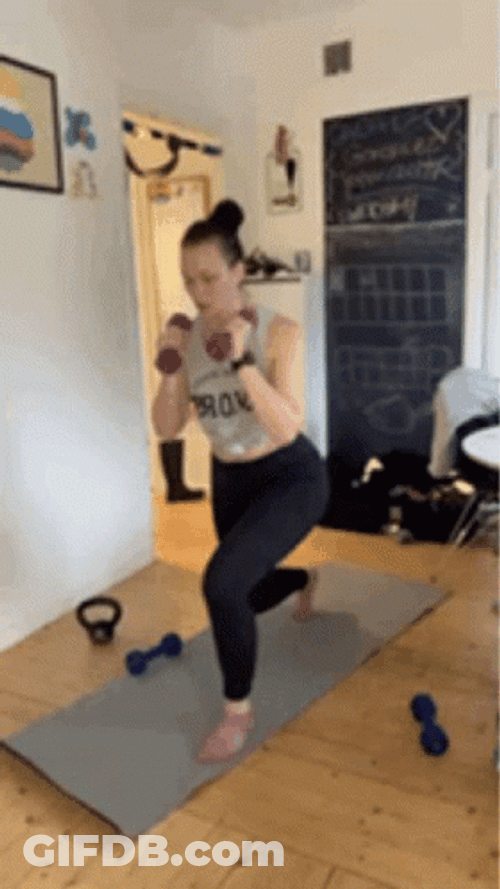 Girl Hold Dumbbell Punch Single Leg Deadlift GIF