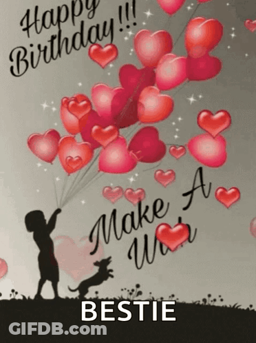 Girl Holding Balloons Birthday Card GIF