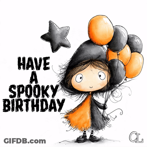 Girl Holding Balloons Have A Spooky Birthday GIF