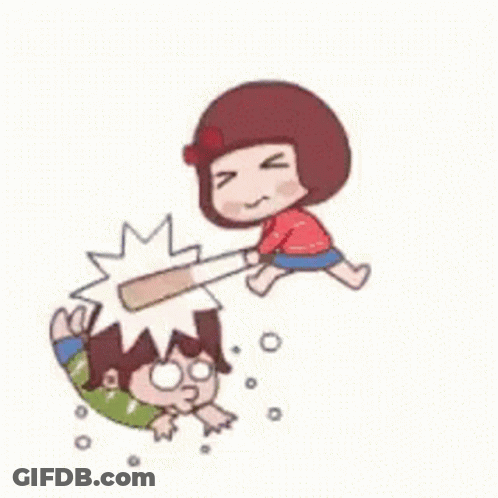 Girl Holding Baseball Bat Over Boy GIF