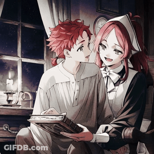 Girl Holding Book Next To Boy GIF