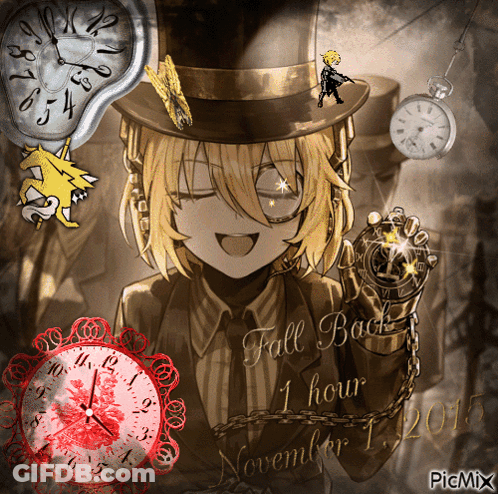 Girl Holding Clock Saying Fall Back 1 Hour GIF