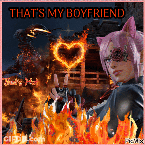 Girl Holding Fire Heart Saying That's My Boyfriend GIF